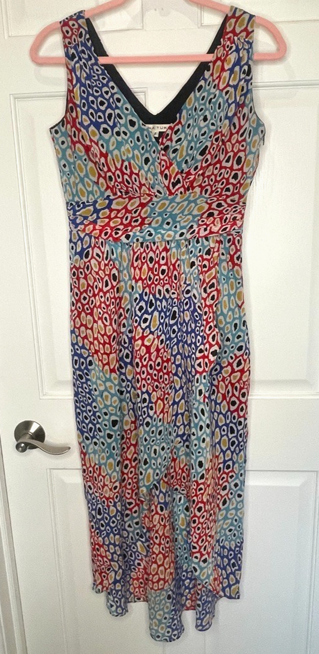 Trina Turk Women's 100% Silk Sleeveless Faux Wrap Dress Sz 4 Asymmetrical Flowy